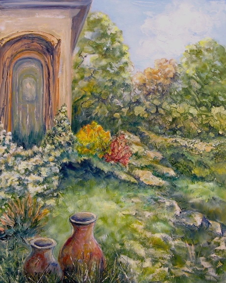 Monk's Garden – overgrown garden archway painting