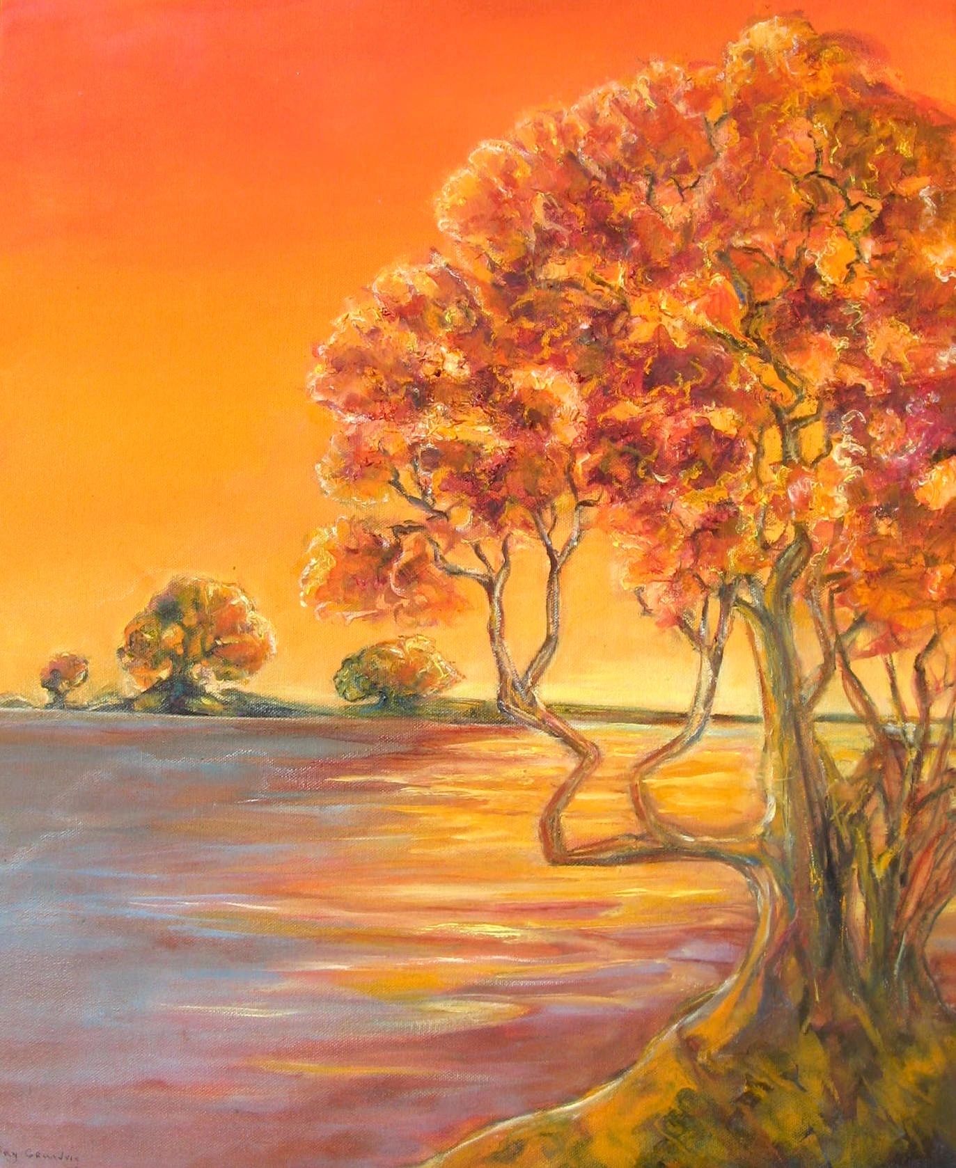 Drama at Dusk – dramatic sunset autumn tree painting