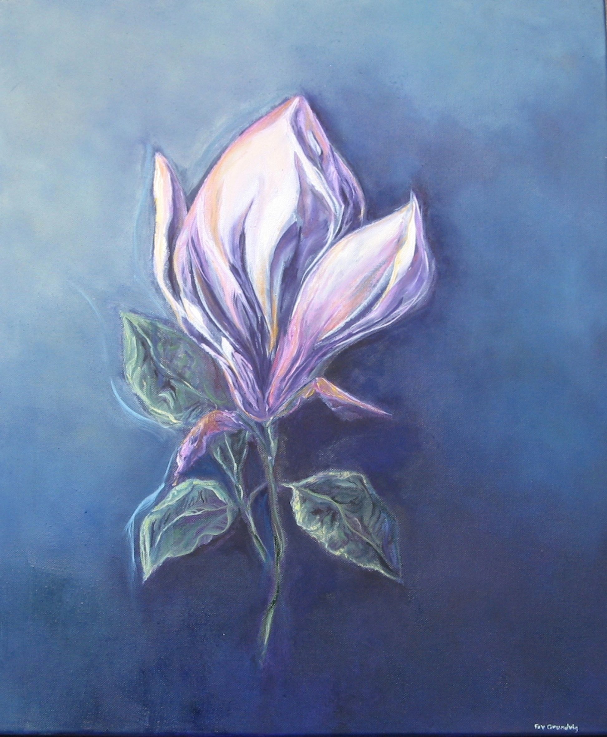 Magnolia Bud on Blue – magnolia flower painting